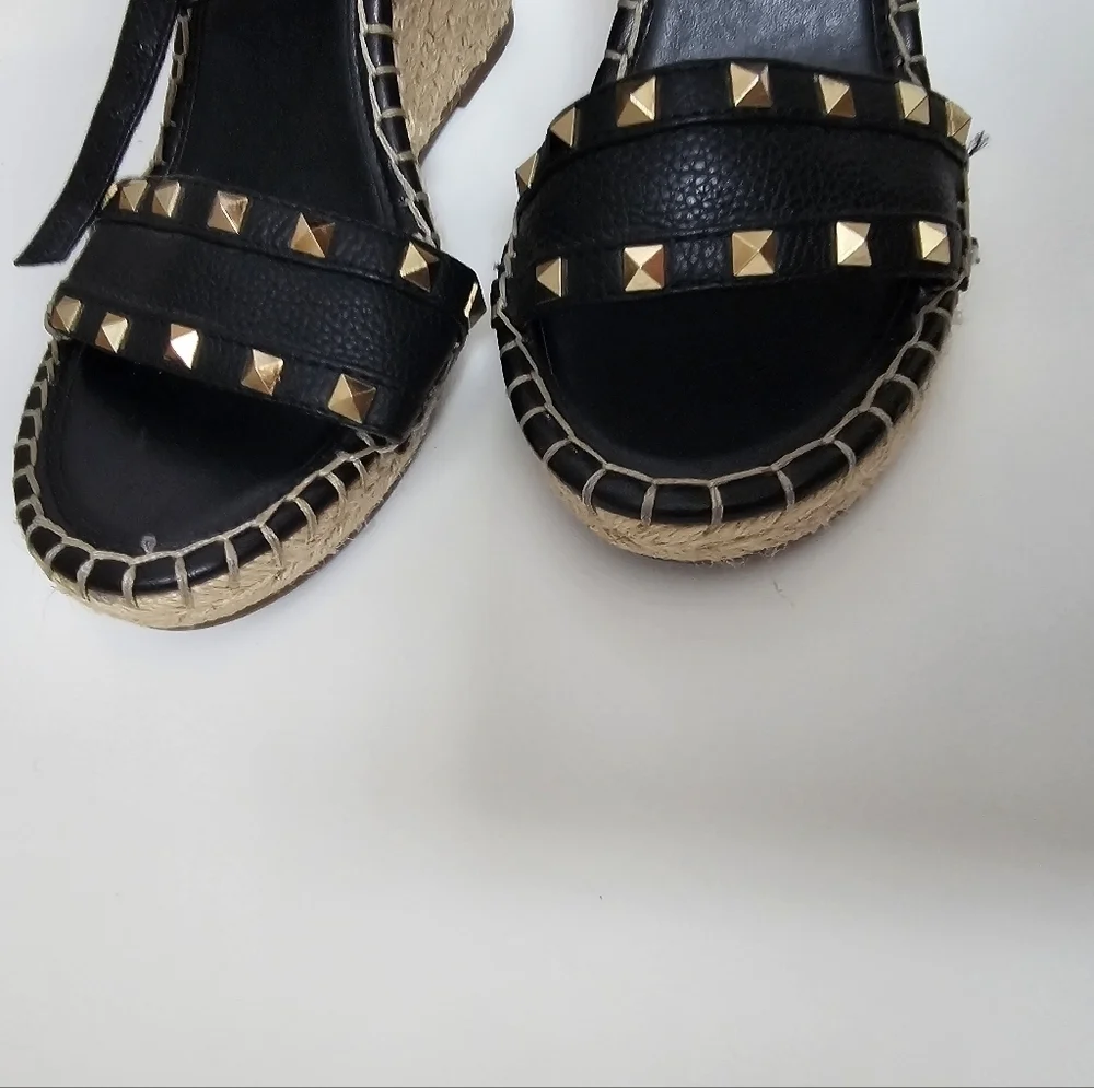 Black Studded Espadrille Wedge sandals
